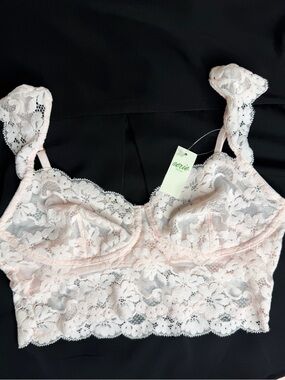 aerie Floral Lace Longline Bralette - Pale Pink